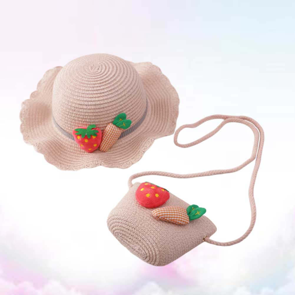 Sun Hat Wide Brim - ชุดหมวกปีกกว้างกันแดดสำหรับเด็ก สีชมพู ขนาด 54 ซม. พร้อมกระเป๋าสะพายข้าง