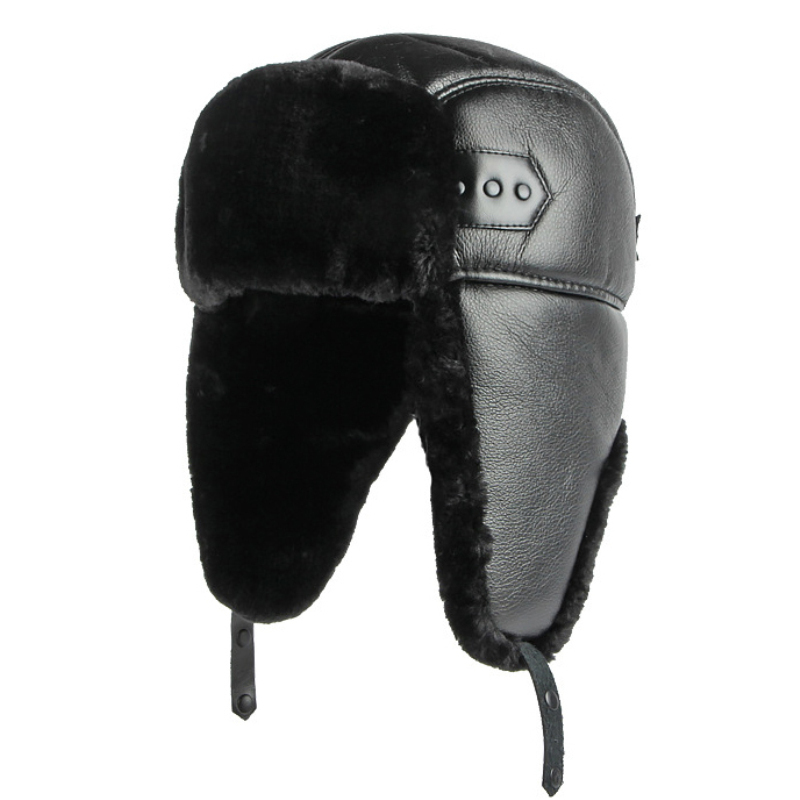 Trapper Hat Ear Flap - HT4002หนัง PU แบบใหม่หมวกรัสเซียหนา Windproof หมวกฤดูหนาวชายกันน้ำ Ski