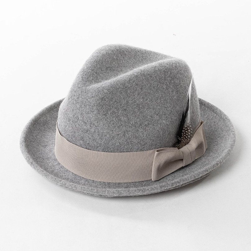 Fedora Hat Wool - หมวกเฟโดราขนสัตว์สำหรับฤดูหนาวสไตล์อเมริกัน ประดับโบว์ริบบิ้น ปีกสั้น ทรงดันดี้ สำหรับผู้หญิง