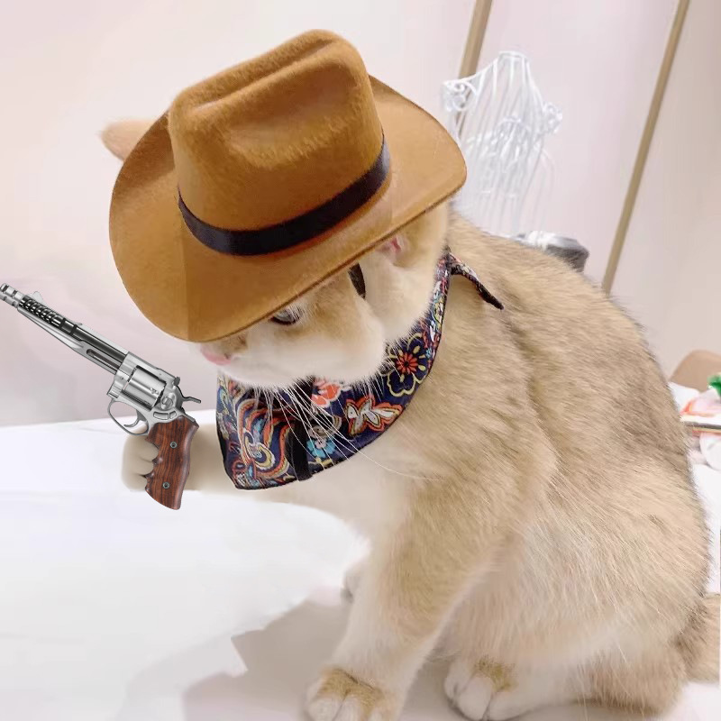 Cowboy Hat Straw - ﻿ หมวกคาวบอยแมว อุปกรณ์เสริมศีรษะสัตว์เลี้ยง หมวกคาวบอยตะวันตก หมวกถ่ายภาพสุนัข หมวกนิรภัยสุนัขขนาดเล็ก