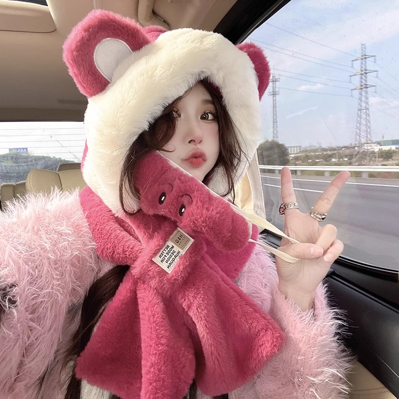 Trapper Hat Ear Flap - หมวกผ้าพันคอหมีน่ารักสำหรับผู้หญิง, หมวกกันหนาวผ้าฟลีซพร้อมที่ปิดหู, หมวกกันลมสำหรับปั่นจักรยานและเล่นสกี, ผ้าพันคออุ่นคอ
