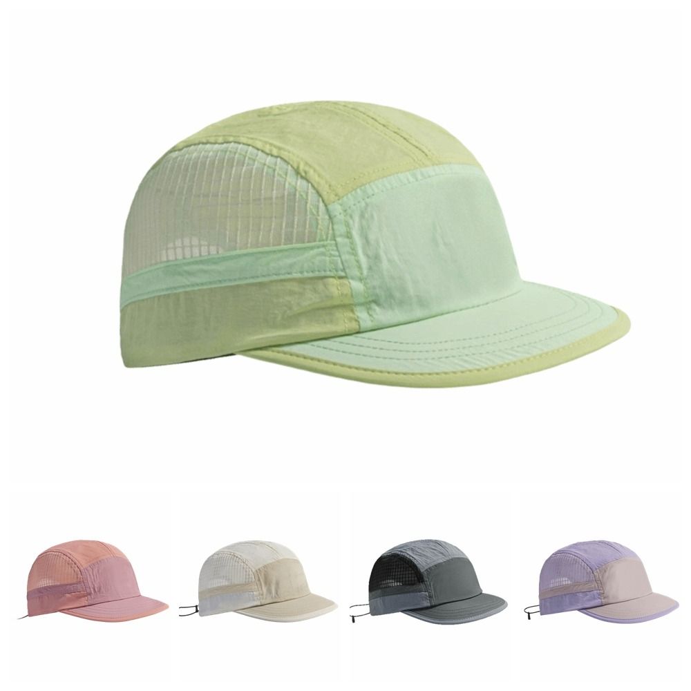 Running Cap Lightweight - หมวกเบสบอลแบบแห้งเร็ว ลายบล็อกสี ทรงเรโทร 5 ชิ้น ชิ้นส่วนขอบหมวกนุ่ม