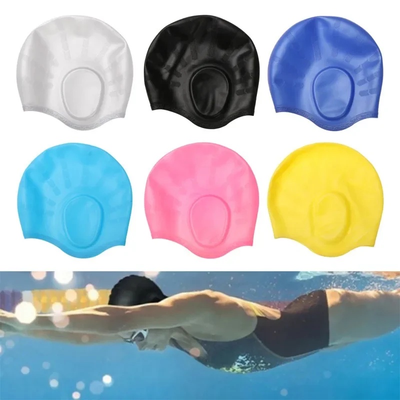 Swim Hat Silicone - หมวกว่ายน้ำซิลิโคนสำหรับผู้ชายผู้หญิงพร้อมอุปกรณ์ป้องกันหู หมวกอาบน้ำ หมวกชายหาด หมวกสระว่ายน้ำ อุปกรณ์ว่ายน้ำ เกมส์น้ำ