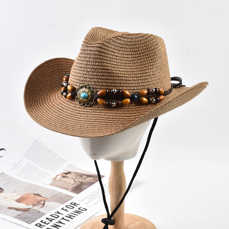 Cowboy Hat Straw - หมวกคาวบอยสไตล์ตะวันตกสำหรับผู้หญิงผู้ชาย หมวกปีกกว้างพับได้ หมวกกันแดดฤดูร้อน หมวกสำหรับวันหยุดพักผ่อนกลางแจ้ง หมวกคาวเกิร์ลชายหาด